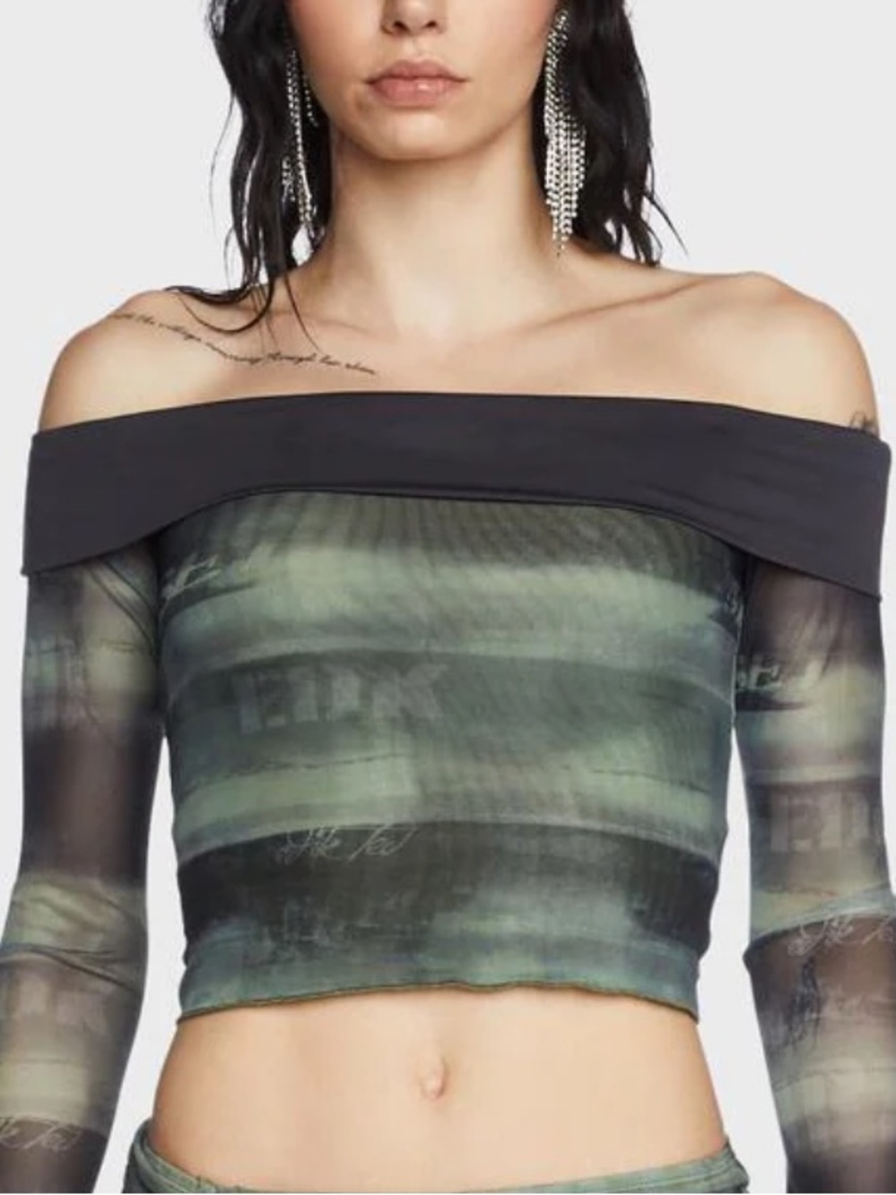 Edikted Off-Shoulder Green Ombre Top
